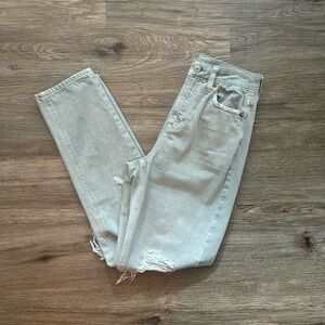 Sage Green American Eagle Distressed Mom Straight Jeans